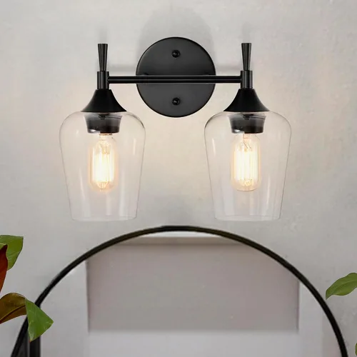 Miniatura 9 de Edvivi Lámpara de tocador de baño de 4 luces, níquel cepillado moderno con pantalla de vidrio transparente, lámpara de pared para espejos, cepillado