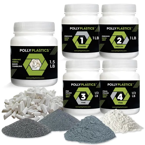 Miniatura 10 de Polly Plastics Kit de Medios de Recambio de Grano y Pulido para Tamboreador de Rocas Suministros de 4 Pasos para Tamborear y Pulir Piedras y Gemas