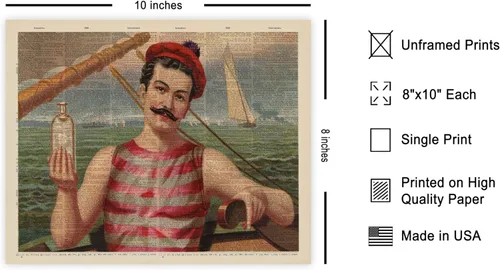 Miniatura 2 de Poster Master Impresión vintage de marinero, póster victoriano retro, arte de carrito de alcohol y bar, diseño de pared humorístico, arte de océano