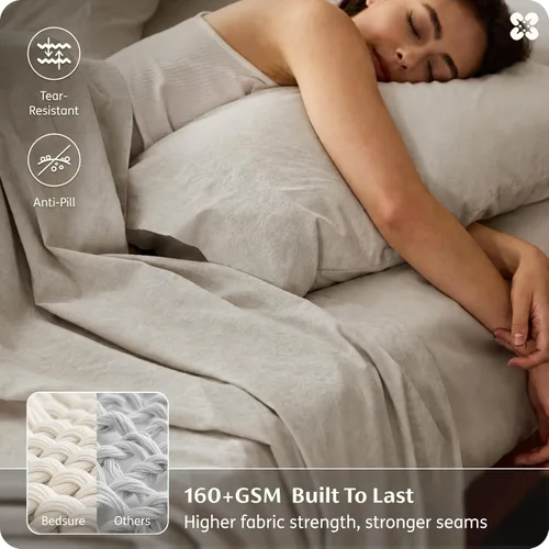 Miniatura 3 de Bedsure Sábanas de lino, cama tamaño Queen, mezcla de sábanas de lino y algodón, sábanas de algodón transpirable, regalos para todas las estaciones