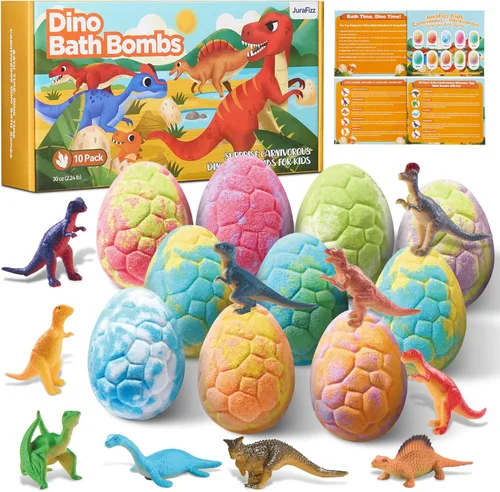 Miniatura 8 de Bombas de baño de dinosaurio para niños con sorpresa en el interior, paquete de 10 huevos de dinosaurio naturales con juguetes exclusivos de Huevos