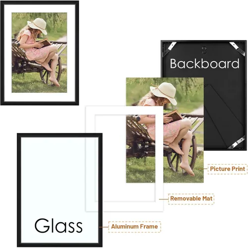 Miniatura 6 de Frametory, Portarretratos de aluminio negro de 6 x 8 pulgadas, juego de 1, ideal para mostrar fotos de 5 x 7 con paspartú o 6 x 8 sin paspartú