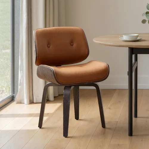 Miniatura 14 de Zouron Silla de comedor giratoria, silla de comedor tapizada de piel sintética con patas de madera, silla auxiliar moderna de mediados de siglo