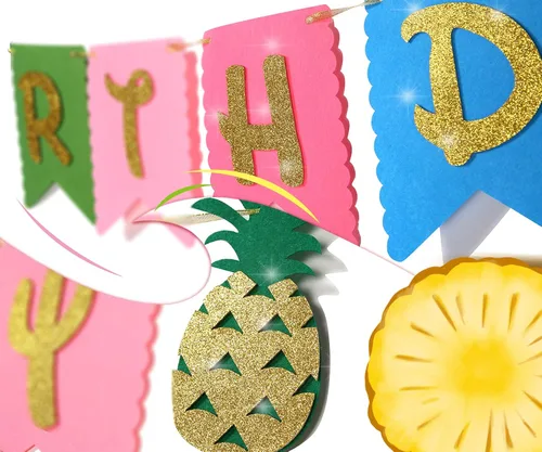 Miniatura 2 de Decoración de fiesta hawaiana Suministros de fiesta Luau Banner tropical hawaiano, guirnalda de flamencos para suministros de cumpleaños