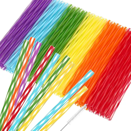 96 popotes reutilizables de plástico de 6 pulgadas, cortos, de colores surtidos, de plástico, transparentes, con cepillo limpiador para beber leche,
