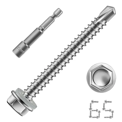 Miniatura 12 de 150 tornillos autoperforantes #8 x 2 para metal, tornillos hexagonales de acero inoxidable 410, tornillos Tek magnéticos de alta resistencia