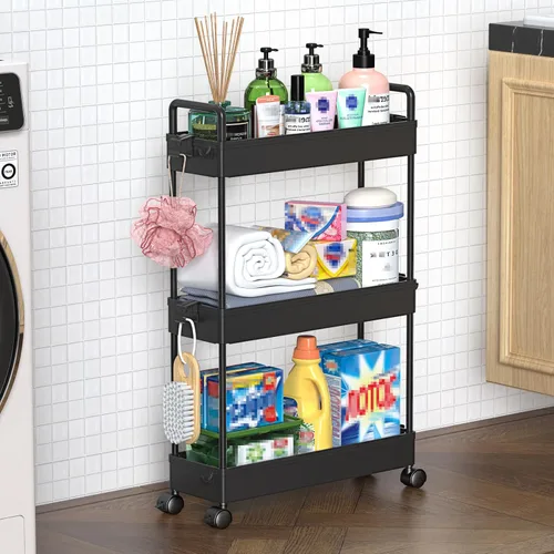 Miniatura 16 de SOLEJAZZ Carrito de almacenamiento rodante de 3 niveles con ruedas, delgado para manualidades, uñas, maquillaje, aperitivos, arte, bebé, carrito