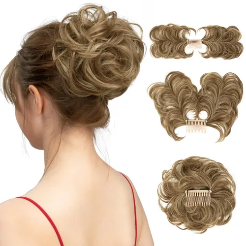 Miniatura 31 de Postizo de Cabello de Moño Despeinado con Peine Lateral Clip en Postizo de Moño para Mujeres Corto Natural Liso Versátil Estilos Ajustables Piezas