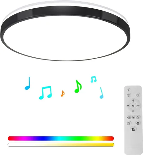 Miniatura 12 de Lámpara de techo impermeable mejorada con música LED con altavoz Bluetooth, certificado FCC UL1598, luz cambiante de color de 18 W con control