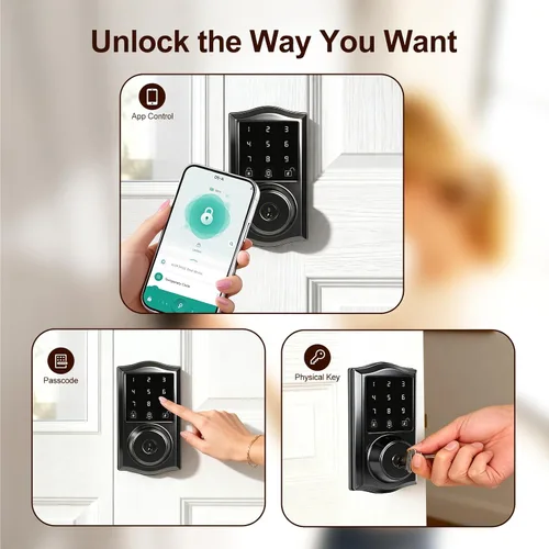 Miniatura 2 de Cerradura inteligente para puerta de entrada sin llave con control de aplicación, cerrojo electrónico de teclado con pantalla táctil con timbre