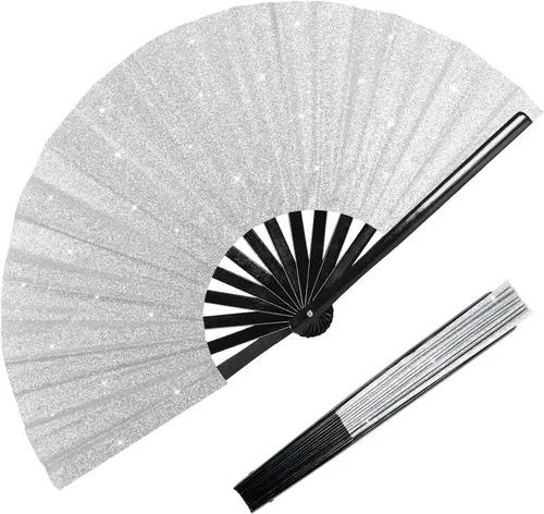 Miniatura 9 de Ventilador plegable grande, ventilador de mano de bambú de 13 pulgadas con tinta reactiva UV, ventilador chino plegable Clark para festivales, Drag