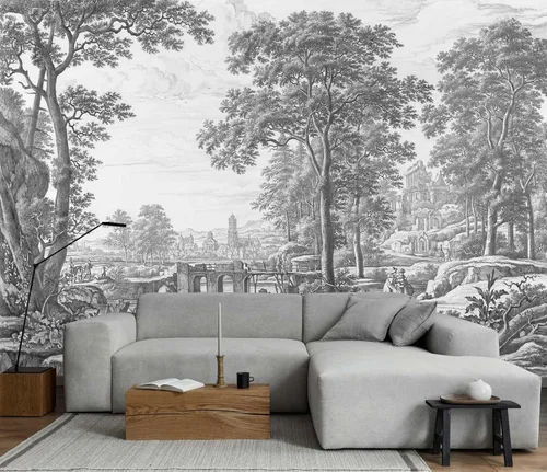 Jdayda Papel tapiz mural vintage de bosque, papel tapiz gris de árboles del bosque, mural de arte grande para pared para dormitorio y sala de estar