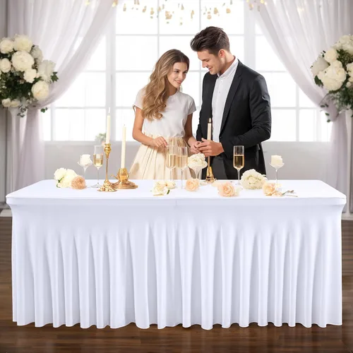 Miniatura 44 de PARTISKY - Mantel de elastano negro para mesas rectangulares de 4 pies, cubierta de mesa elástica para mesas plegables, bodas, fiestas, banquetes