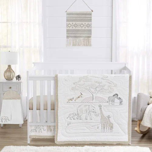 Sweet Jojo Designs Juego de ropa de cama para cuna de bebé de 4 piezas (100% algodón de animales de la selva) para niños o niñas, bebés/guardería,