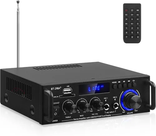 AEXCVG Amplificador de audio estéreo para el hogar BT-298A+ HiFi Bluetooth receptor estéreo 40Wx2 Mini amplificador de cine en casa con entrada MIC,