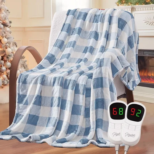 Miniatura 34 de Homemate - Manta eléctrica térmica de 50 x 60 pulgadas ultrasuave de franela, manta calefactora con 10 niveles de calor rápido, 8 horas de apagado