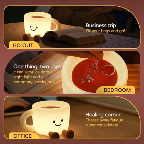 Miniatura 6 de QANYI Luz nocturna para taza de café, regalos para amantes del café, lámpara nocturna recargable regulable que cambia de color, lámpara