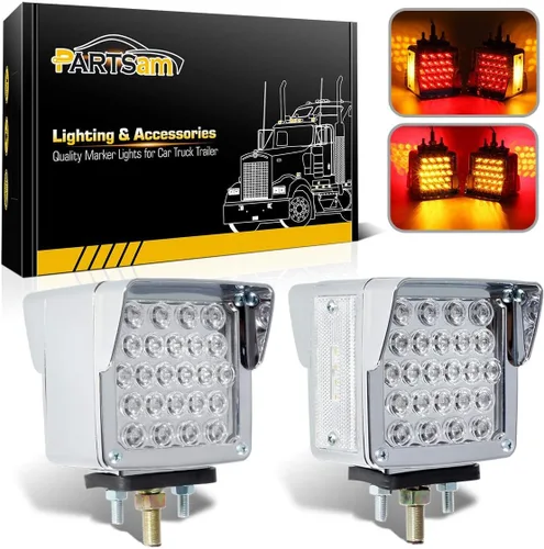 Miniatura 7 de Partsam 2 luces de estacionamiento de doble cara para remolque, pedestal con viseras cromadas, ámbar/ámbar de doble cara cuadrada, 52 luces LED