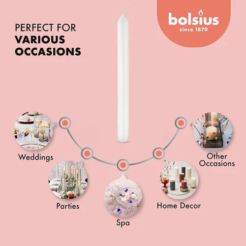 Miniatura 4 de BOLSIUS 10 velas blancas para el hogar, 9 pulgadas, calidad europea premium, aproximadamente 8 horas de tiempo de combustión, sin perfume, sin goteo
