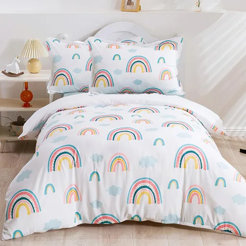 Juego de funda de edredón para niños, tamaño completo, funda de edredón de microfibra de nube arcoíris de 3 piezas con fundas de almohada con cierre