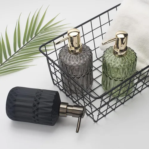 Miniatura 5 de IVAILEX Dispensador de jabón de vidrio de 12 oz/13.2 fl oz para baño y cocina, dispensador de jabón de manos/loción con bomba de plástico ABS, gris