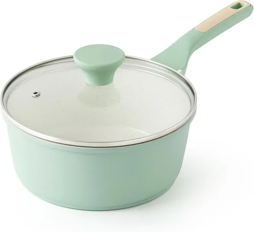 Miniatura 11 de SENSARTE Cacerola antiadherente con tapa, olla pequeña de 1.5 cuartos con revestimiento de granito suizo, mango que se mantiene fresco, olla Gris