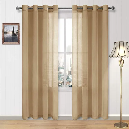 Miniatura 30 de DWCN Cortinas traslúcidas color verde frijol para sala de estar y dormitorio - Cortinas voile con aspecto de lino sintético con ojales en la parte