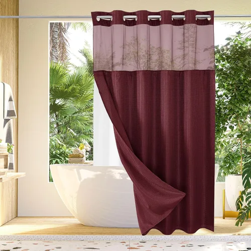 Miniatura 27 de Gibelle: cortina de ducha pequeña para baño de 36x74, cortina de ducha de punto gofre con juego de forro de tela a presión, no necesita ganchos