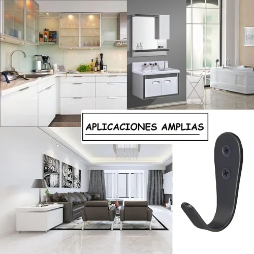 Miniatura 5 de Ganchos para colgar abrigos de pared, paquete de 6 perchas negras para chaquetas, de acero inoxidable, gancho de una sola puerta, resistente, gancho