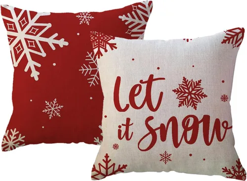 Miniatura 9 de ULOVE LOVE YOURSELF - Juego de 2 fundas de almohada para decoración de invierno, fundas de almohada de Navidad estilo granja, diseño de copos