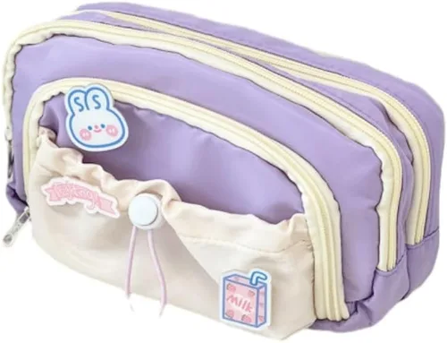 Miniatura 4 de Estuche de lápices lindo y estético Kawaii con pines Kawaii, portalápices grande, suministros preppy (negro)