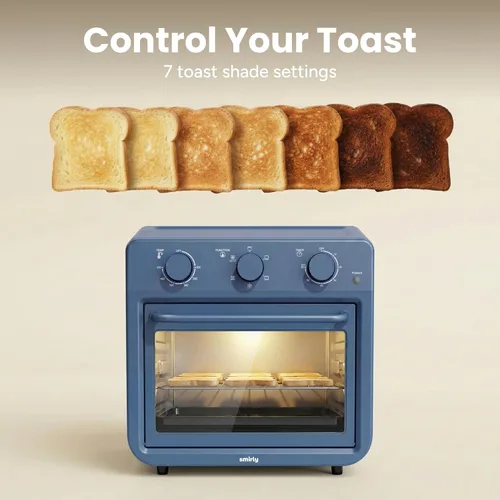 Miniatura 7 de SMIRLY Combo de horno tostador 6 en 1, encimera de horno de convección de 27 cuartos de galón, horno de 1800 W para tostar, asar, hornear, Azul