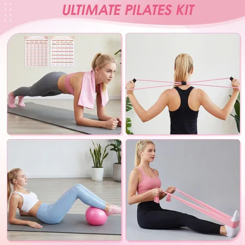 Miniatura 6 de Equipo de pilates, kit de pilates con anillo de pilates de 15 pulgadas, 2 bolas de 9.8 pulgadas, bandas de resistencia, pesas de tobillo