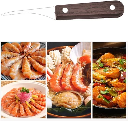 Miniatura 5 de 2 piezas de herramienta de acero inoxidable para camarones, pelador de camarones dentados, cuchillo limpiador de camarones para la cocina del hogar