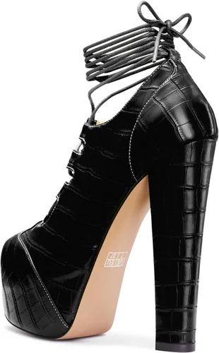 Miniatura 3 de Aachcol Botas de tobillo estilo gladiador con tacón grueso y plataforma alta para mujer, botas de vestir con cordones