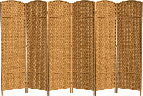 Miniatura 17 de Divisor de ambiente resistente de 6 pies, pantalla de privacidad plegable de fibra de ratán con patrón de diamante, Madera, Mocha oscuro