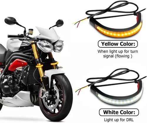 Miniatura 5 de zipelo 2 luces LED de señal de giro para motocicleta, intermitentes flexibles de doble color blanco y ámbar para horquilla con función switchback