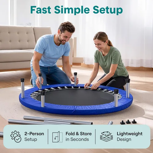 Miniatura 5 de SereneLife Mini trampolín plegable de 40 pulgadas para adultos, rebotador de fitness compacto con mango de espuma ajustable, trampolín de ejercicio