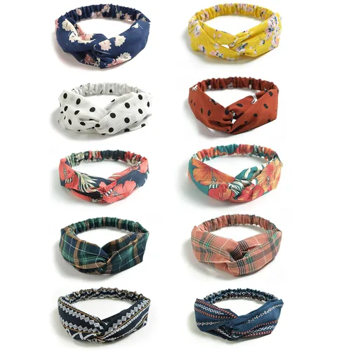 Miniatura 10 de DRESHOW - Paquete de 10 diademas para mujer con diseño entrecruzado vintage, estilo bohemio, trenzadas, elásticas, accesorios para el cabello