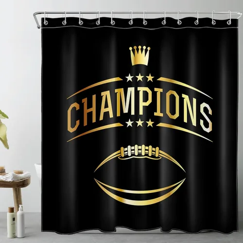 Miniatura 12 de LB Cortina de ducha de fútbol americano, juego deportivo, acuarela, fondo negro, cortina de baño de dibujos animados, tela de poliéster decorativa