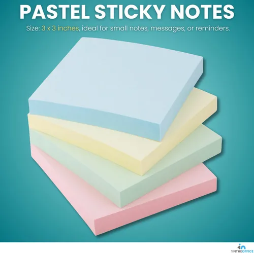 Miniatura 2 de 1InTheOffice Notas adhesivas pastel de 3 x 3, bloc de notas adhesivas, blocs de notas autoadhesivas, colores surtidos, 100 hojas, 24