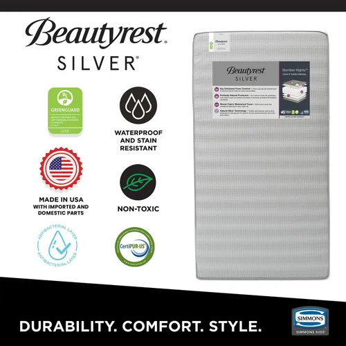 Miniatura 4 de Beautyrest Silver Slumber Nights - Colchón para cuna de 2 etapas de doble cara y colchón para niños pequeños, color dorado, impermeable, núcleo