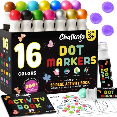 Miniatura 10 de Chalkola 6 Marcadores de Puntos Lavables para Niños Pequeños de 1 a 3 años Rotuladores de Bingo No Tóxicos para Niños Pequeños de 2 a 4 años