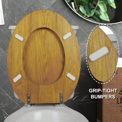 Miniatura 5 de Angel Shield - Asiento de inodoro de chapa de madera natural con bisagras de metal, fácil de limpiar, antiarañazos, estándar americano