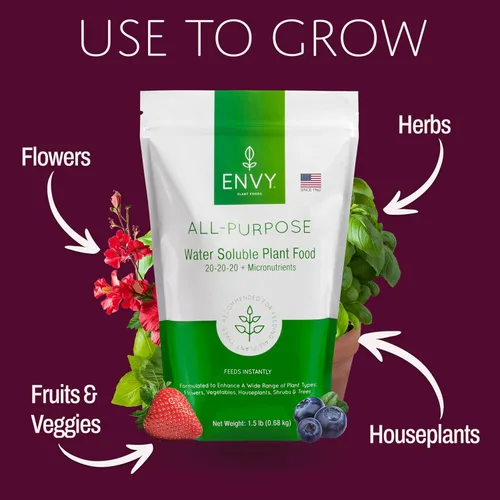 Miniatura 4 de ENVY Fertilizante para plantas multiusos, 0.5 libras, hace 50 galones, para plantas de interior y exterior, seguro para mascotas, soluble en agua
