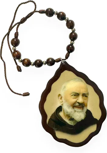San Padre Pio Medallón de Madera Marrón Colgante de Bendición del Hogar Medalla de Protección Automóvil Medalla de Cuna Medalla Ornamento Medallón