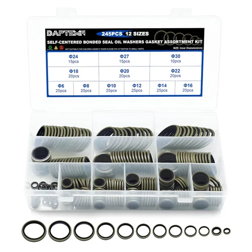 Miniatura 12 de 165 Piezas Arandelas de Sellado Adheridas, Arandelas de Goma de Sellado Autocentradas NBR Métricas de Acero Galvanizado en Zinc, Kit de Surtido