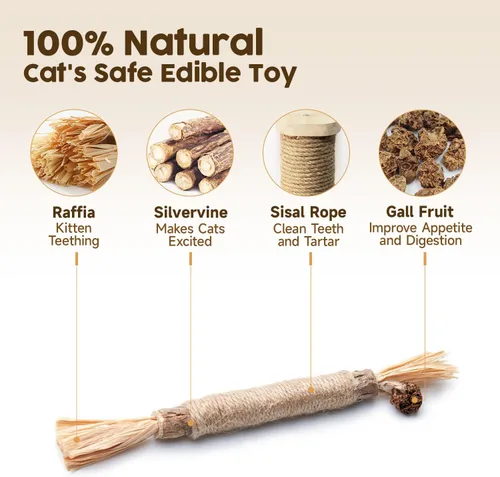 Miniatura 2 de Potaroma Paquete de 3 palos de plata naturales para gatos, palos de mezcla de plata de menta y enredadera, juguetes masticables para limpieza