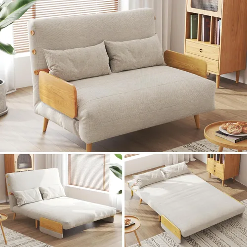 Miniatura 14 de JASIWAY Silla convertible para adultos, silla futón convertible 3 en 1 de lino con almohada, sofá cama individual plegable, cama de invitados