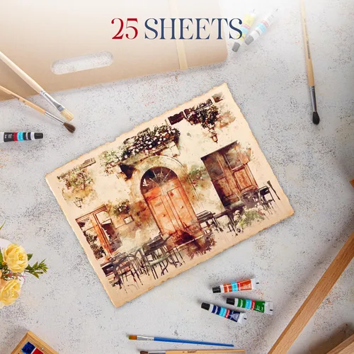 Miniatura 2 de Wanderings Papel de acuarela vintage grueso hecho a mano con borde deckle – 9 x 12 pulgadas – 300 GSM, papel mixto texturizado de prensa en frío